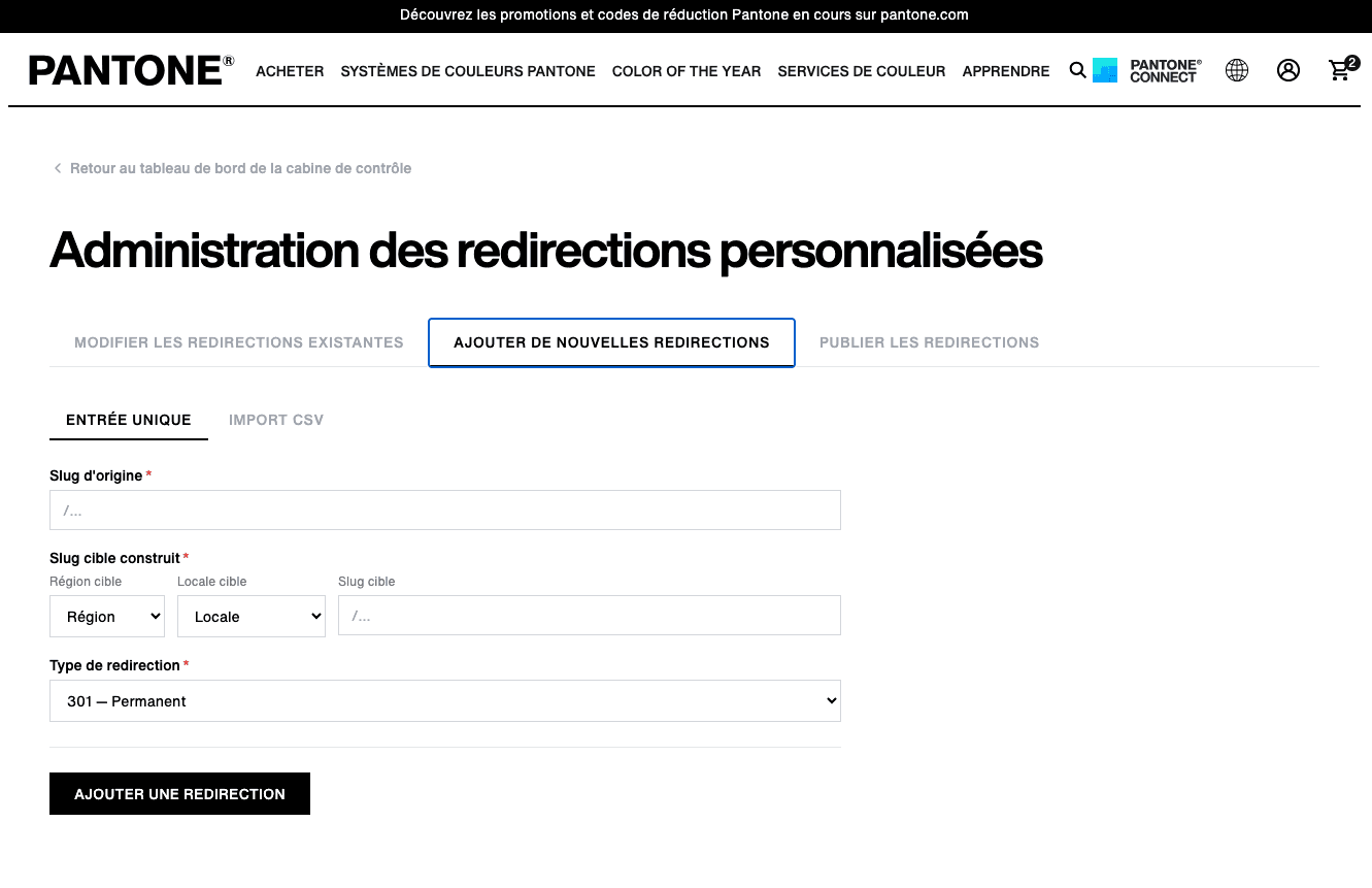 Custom Redirects management interface